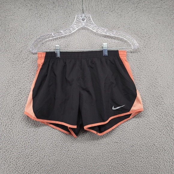 Nike Dri-Fit Shorts Womens XS Orange‎ And Black Swoosh Logo Lined Running Shorts - Picture 1 of 9